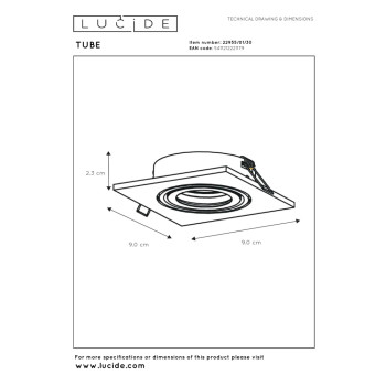 Lucide 22955/01/30 TUBE svítidlo bodové zápustné Ø9.2cm černá, LUCIDE, TRENDY svítidla