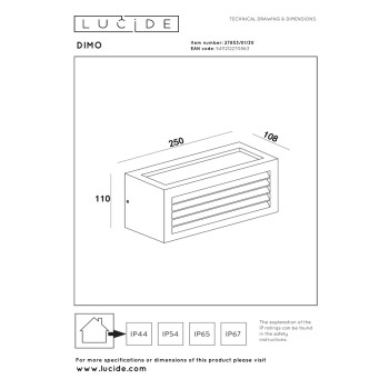 Lucide DIMO - nástěnné svítidlo venkovní - IP54 - Černá 27853/01/30, LUCIDE, TRENDY svítidla