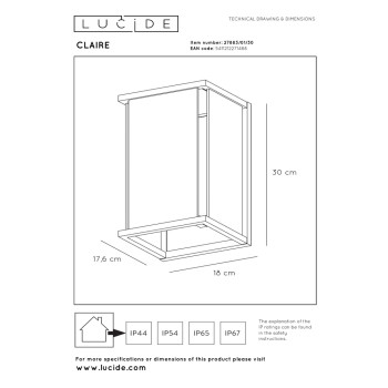 Lucide CLAIRE - nástěnné svítidlo venkovní - IP54 - Černá 27883/01/30, LUCIDE, TRENDY svítidla
