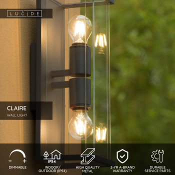 Lucide 27883/02/30 CLAIRE-LED svítidlo nástěnné IP54 2xE27Max15W, LUCIDE, TRENDY svítidla