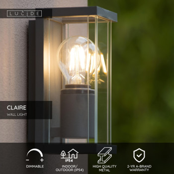 Lucide CLAIRE MINI - nástěnné svítidlo venkovní - IP54 - Černá 27885/01/30, LUCIDE, TRENDY svítidla