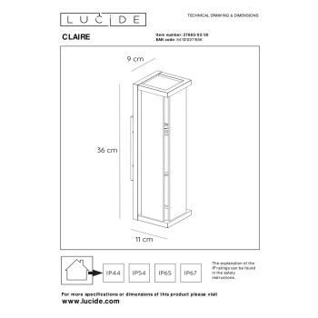 Lucide CLAIRE MINI - nástěnné svítidlo venkovní - IP54 - Černá 27885/02/30, LUCIDE, TRENDY svítidla