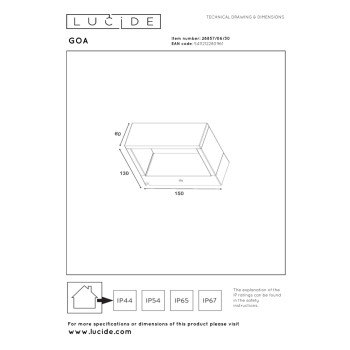 Lucide GOA - nástěnné svítidlo venkovní - LED - 1x6W 3000K - IP54 - Černá 28857/06/30, LUCIDE, TRENDY svítidla