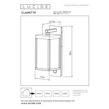 Lucide CLAIRETTE - nástěnné svítidlo venkovní - LED - IP54 - Černá 28861/10/30, LUCIDE, TRENDY svítidla
