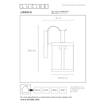 Lucide LINDELO - nástěnné svítidlo venkovní - IP23 - Černá 29825/01/30, LUCIDE, TRENDY svítidla