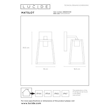 Lucide MATSLOT - nástěnné svítidlo venkovní - IP23 - Černá 29829/01/30, LUCIDE, TRENDY svítidla