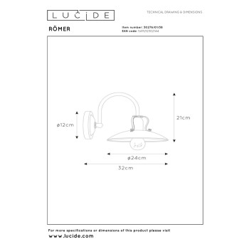 Lucide RÖMER - nástěnné svítidlo - Ø 24 cm - Krémová 30276/01/38, LUCIDE, TRENDY svítidla