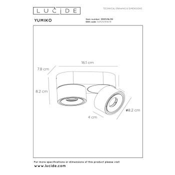 Lucide 35911/16/30 YUMIKO LED bodové svítidlo stmívatelné - 2x8W - černá, LUCIDE, TRENDY svítidla