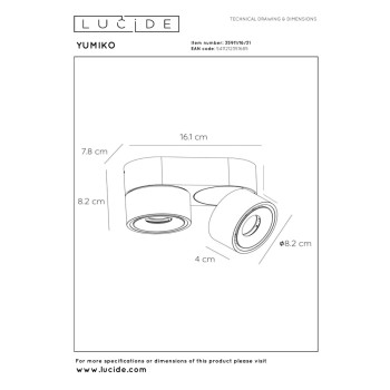 Lucide 35911/16/31 YUMIKO LED bodové svítidlo stmívatelné - 2x8W - bílá, LUCIDE, TRENDY svítidla