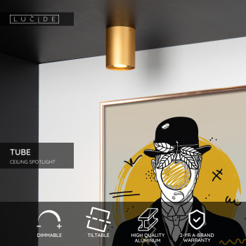 copy of TUBE Spot kulaté GU10 D9.6 H12.5cm matná zlatá/mosaz, LUCIDE, TRENDY svítidla
