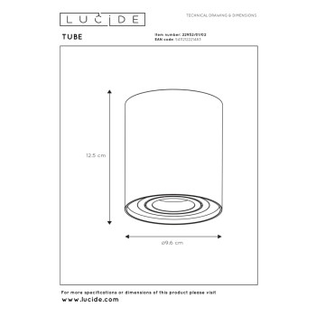 copy of TUBE Spot kulaté GU10 D9.6 H12.5cm matná zlatá/mosaz, LUCIDE, TRENDY svítidla
