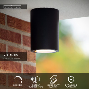 Lucide VOLANTIS venkovní stropní bodové svítidlo Ø 10,8 cm 1xE27 IP54 černá, LUCIDE, TRENDY svítidla