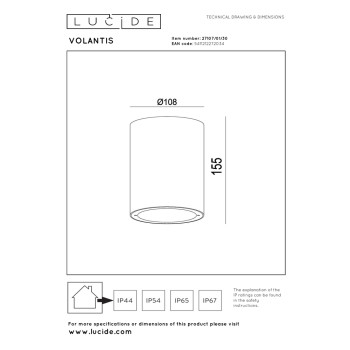Lucide VOLANTIS venkovní stropní bodové svítidlo Ø 10,8 cm 1xE27 IP54 černá, LUCIDE, TRENDY svítidla