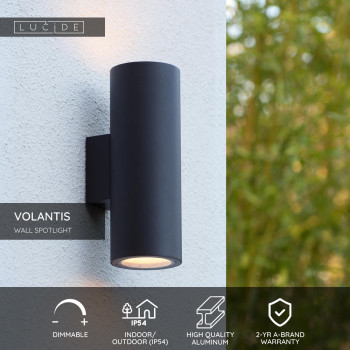 Lucide VOLANTIS venkovní nástěnné bodové svítidlo 2xE27 IP54 černá, LUCIDE, TRENDY svítidla