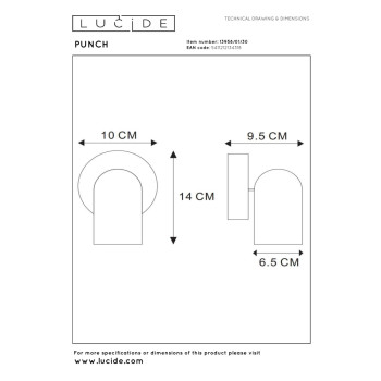 Lucide PUNCH nástěnné bodové svítidlo - 1xGU10 - černá, LUCIDE, TRENDY svítidla