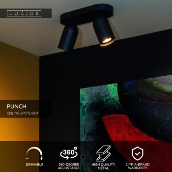 Lucide PUNCH stropní bodové svítidlo - 2xGU10 - černá, LUCIDE, TRENDY svítidla