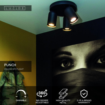 Lucide PUNCH stropní bodové svítidlo - Ø 21 cm - 3xGU10 - černá, LUCIDE, TRENDY svítidla