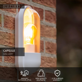 Lucide CAPSULE venkovní nástěnné svítidlo 1xE27 IP65 bílá, LUCIDE, TRENDY svítidla