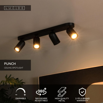 Lucide PUNCH stropní bodové svítidlo 4xGU10 černá, LUCIDE, TRENDY svítidla