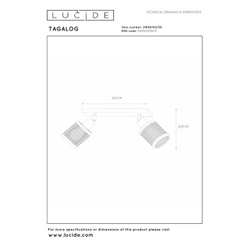 Lucide TAGALOG bodové stropní svítidlo 2xE27 černá, LUCIDE, TRENDY svítidla