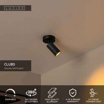 Lucide CLUBS stropní bodové svítidlo 1xGU10 černá, LUCIDE, TRENDY svítidla
