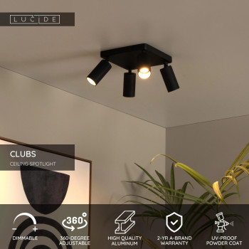Lucide CLUBS stopní bodové svítidlo 4xGU10 černá, LUCIDE, TRENDY svítidla