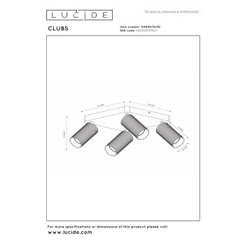 Lucide CLUBS stopní bodové svítidlo 4xGU10 černá, LUCIDE, TRENDY svítidla