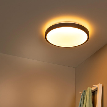 LED stropní svítidlo DASHER do koupelny - Ø 41 cm - 1x24W 2700K - IP44 - Senzor pohybu & Den/Noc - Černá, LUCIDE, TRENDY svítidla