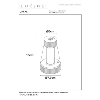 Lucide LORALI - Nabíjecí Stolní lampa Vnitřní/Venkovní - Baterie - Ø 7,7 cm - - stmívatelné - IP44 - Okrově žlutá, LUCIDE, TRENDY svítidla