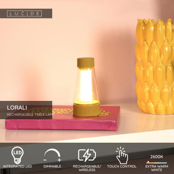 Lucide LORALI - Nabíjecí Stolní lampa Vnitřní/Venkovní - Baterie - Ø 7,7 cm - - stmívatelné - IP44 - Okrově žlutá, LUCIDE, TRENDY svítidla