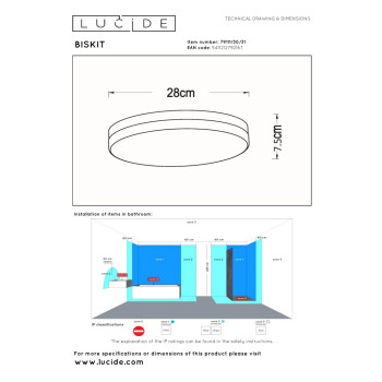 Lucide BISKIT – stropní svítidlo do Koupelny – Ø 28 cm – LED – 1x18W 2700K – IP44 – se senzorem – Bílé, LUCIDE, TRENDY svítidla