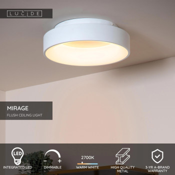 Lucide MIRAGE - stropní svítidlo - Ø 38 cm - LED - stmívatelné - 1x22W 2700K - Bílá, LUCIDE, TRENDY svítidla