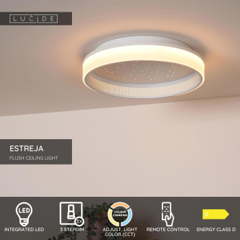 Lucide ESTREJA - stropní svítidlo - Ø 40 cm - LED - stmívatelné - 2500K/3000K - Bílá, LUCIDE, TRENDY svítidla
