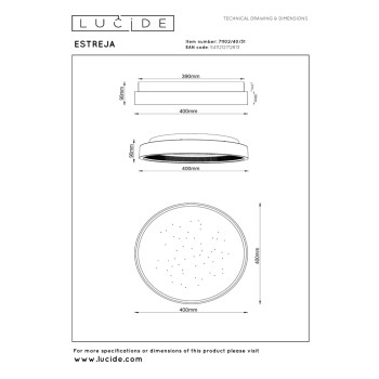 Lucide ESTREJA - stropní svítidlo - Ø 40 cm - LED - stmívatelné - 2500K/3000K - Bílá, LUCIDE, TRENDY svítidla