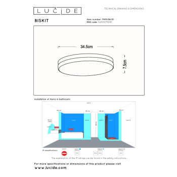 Lucide BISKIT - stropní svítidlo Koupelna - Ø 34,5 cm - LED - 1x24W 2700K - IP44 - Senzor pohybu & Den/Noc - Bí, LUCIDE, TRENDY svítidla