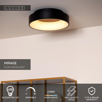 Lucide MIRAGE - stropní svítidlo - Ø 38 cm - LED - stmívatelné - 1x22W 2700K - Černá, LUCIDE, TRENDY svítidla