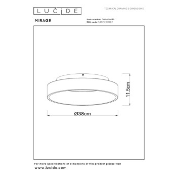 Lucide MIRAGE - stropní svítidlo - Ø 38 cm - LED - stmívatelné - 1x22W 2700K - Černá, LUCIDE, TRENDY svítidla