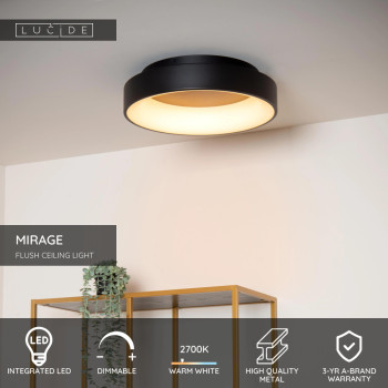 Lucide MIRAGE - stropní svítidlo - Ø 45 cm - LED - stmívatelné - 1x33W 2700K - Černá, LUCIDE, TRENDY svítidla