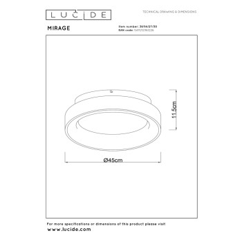 Lucide MIRAGE - stropní svítidlo - Ø 45 cm - LED - stmívatelné - 1x33W 2700K - Černá, LUCIDE, TRENDY svítidla