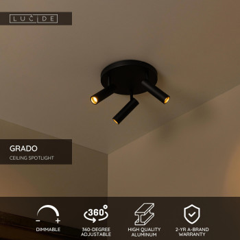 Lucide GRADO - Stropní bodové svítidlo - Ø 25 cm - 3xGU10 (MR11) - Černé, LUCIDE, TRENDY svítidla