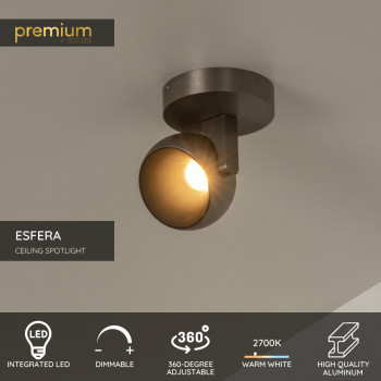 Lucide ESFERA - Nástěnné bodové svítidlo - Ø 11,2 cm - LED - stmívatelné - 1x11W 2700K - Šedá litina, LUCIDE, TRENDY svítidla