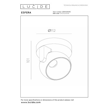 Lucide ESFERA - Nástěnné bodové svítidlo - Ø 11,2 cm - LED - stmívatelné - 1x11W 2700K - Šedá litina, LUCIDE, TRENDY svítidla