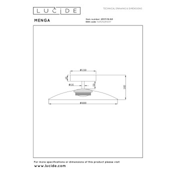 Lucide MENGA - stropní svítidlo - Ø 40 cm - LED - stmívatelné - 1x11W 2700K - Smoke Grey, LUCIDE, TRENDY svítidla