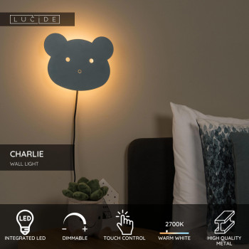 Lucide CHARLIE - Nástěnné svítidlo pro děti - LED stmívatelné - 1x7W 2600K/2700K - modré, LUCIDE, TRENDY svítidla