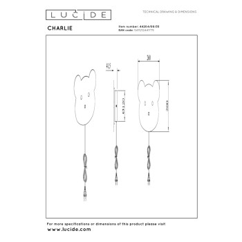 Lucide CHARLIE - Nástěnné svítidlo pro děti - LED stmívatelné - 1x7W 2600K/2700K - modré, LUCIDE, TRENDY svítidla