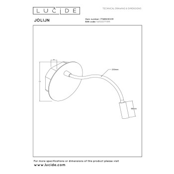 Lucide JOLIJN - Dobíjecí noční lampa / Nástěnné svítidlo - USB dobíjení - Ø 11 cm - LED - 1x2W 3000K - bílá, LUCIDE, TRENDY svítidla