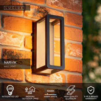 Lucide NARVIK - Nástěnné svítidlo vnitřní/venkovní - LED - 1x9,2W 3000K - IP65 - černé, LUCIDE, TRENDY svítidla