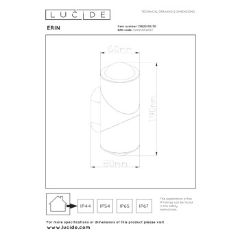Lucide ERIN - Nástěnné bodové svítidlo - Vnitřní/Venkovní - LED - 2x5W 2700K - IP65 - Černá, LUCIDE, TRENDY svítidla