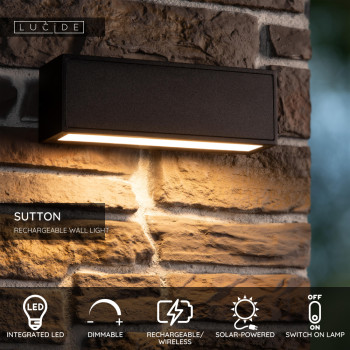 Lucide SUTTON - Nástěnné venkovní svítidlo - LED stmívatelné - 1x2W 2850K/3150K - IP54 - Senzor Den/Noc - Černá, LUCIDE, TRENDY svítidla