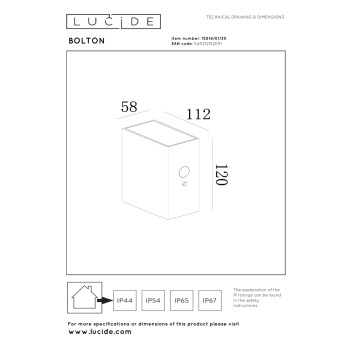 Lucide BOLTON - Nástěnné svítidlo vnitřní/venkovní - LED stmívatelné - 1x1W - IP54 - Senzor Den/Noc - Černá, LUCIDE, TRENDY svítidla